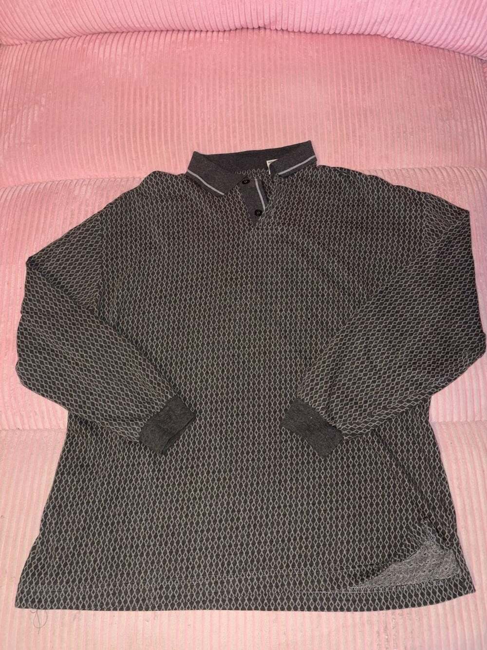 RS & Company Long Sleeve Diamond Knit Polo Size M Gray